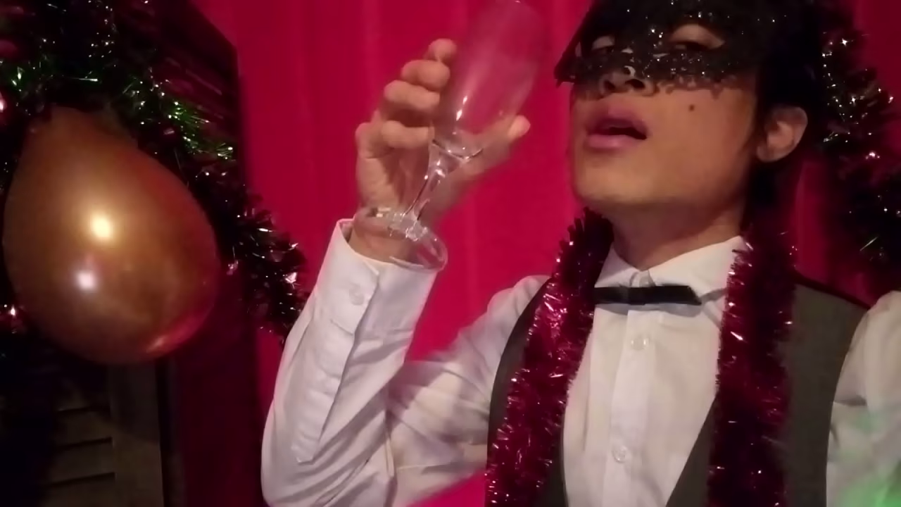 Happy New Year! The cute French-Asian twink Jon Arteen jerks off, ejaculates into a glass, and drinks his own semen