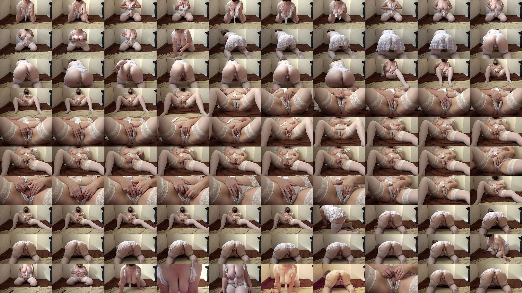 Chubby milf in stockings masturbates hairy pussy through panties, shakes her big boobs and twists her juicy PAWG. Homemade fetish. 预览图