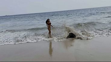 Monika Fox In White Panties And Burgundy Top Walks Along Beach And Swims In Sea (Free)