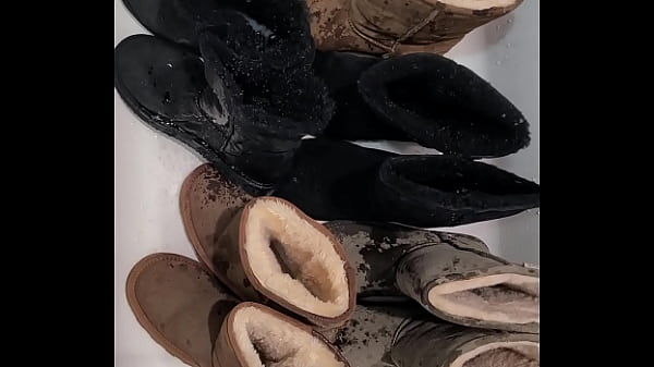 Hosing down my wife's winter boots