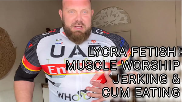 LYCRA FETISH METAL BENDING MUSCLE WORSHIP WITH CUM EATING ENDING