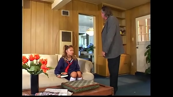 Busty blonde and her old husband seduce young Asian babysitter and have threesome with her
