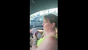 Trashy MILF Cara flashes for all to see at the bottle store then fucked by her Master