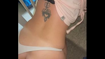 Stepson fuck me hard on the stairs, finish on my back