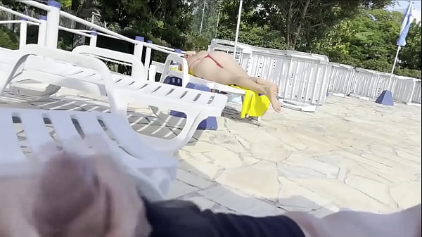 Download Video - She noticed that I was jerking off and helped me cum right next to the public pool