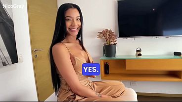 Busty Latina Teen 18  Rebecca Johnson First Casting POV, Blowjob, Riding and Cum in Mouth