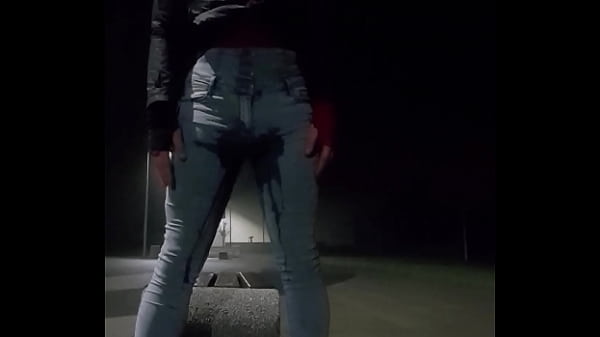 Outdoor pee in jeans
