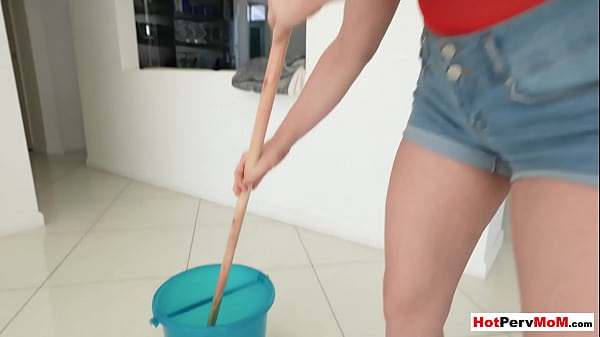 MILF stepmom Christie Stevens gets on her knees to take care of stepsons big cock