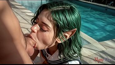 尻軽エルフとの学校生活は決して退屈しない。学校のプールで白人エルフとセックス [AI]