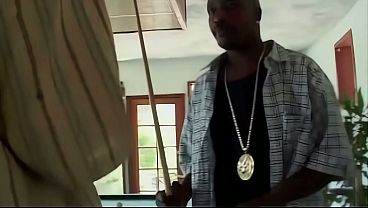 A Black guy digs his long big cock deep into Jazmine's holes, fucking her in the early afternoon on the porch