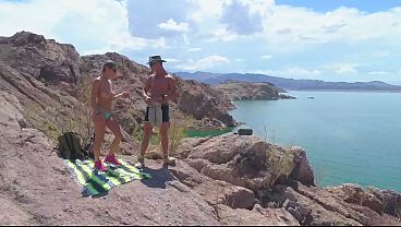 Hot couple hike to top of the mountain to fuck!