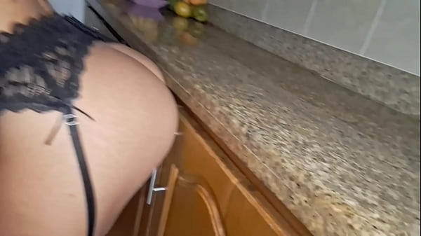 Maid gets horny while cleaning the kitchen and ends up masturbating