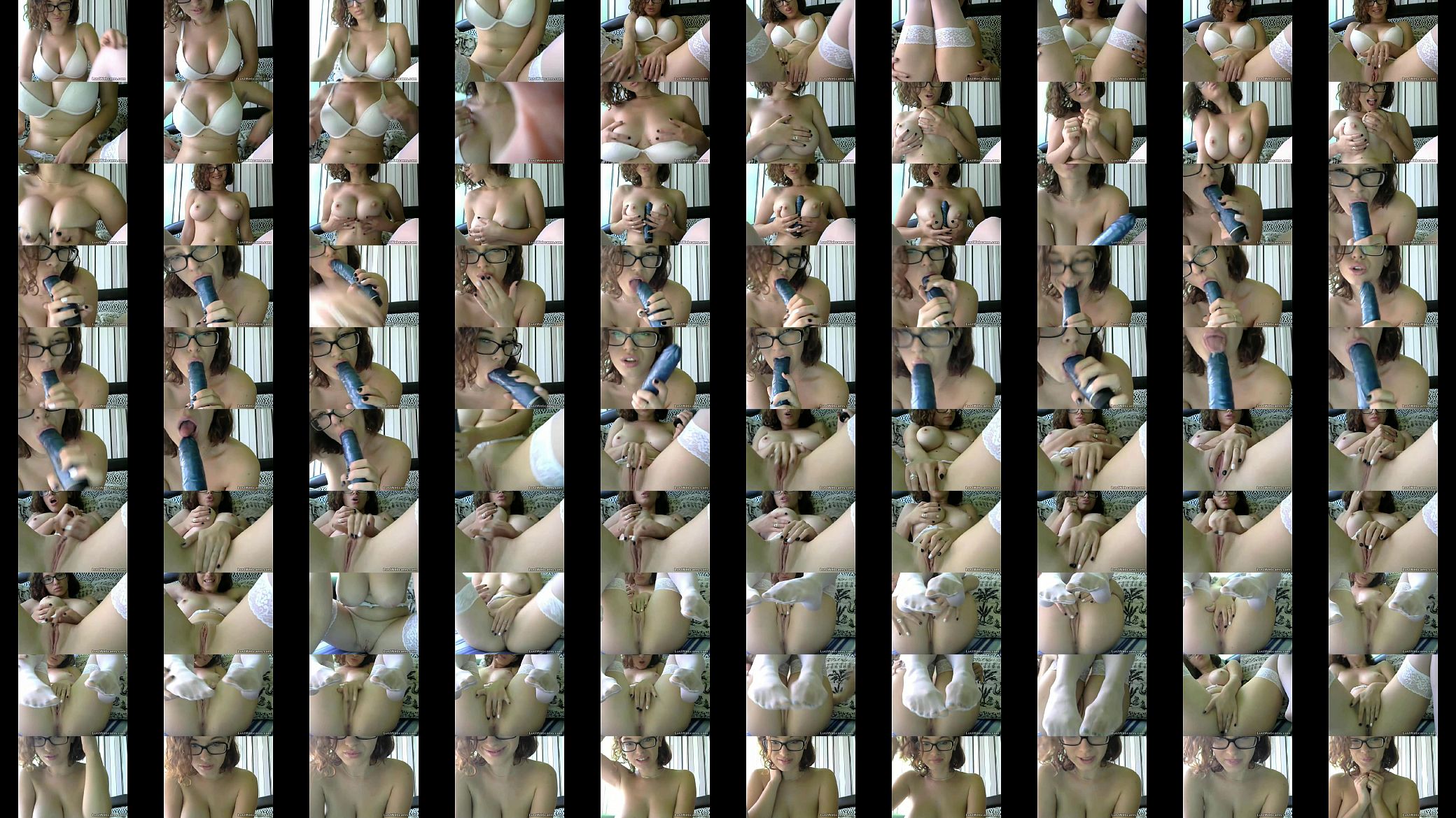 Busty babe with glasses masturbates on cam 预览图