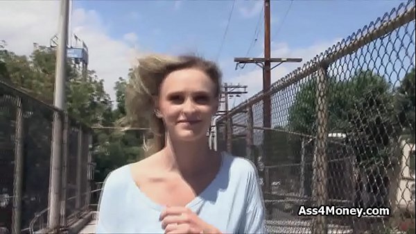 Blonde rides hard cock outdoors for money