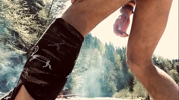 Download Video - Daddy bear with uncut dick in leather harness outdoor