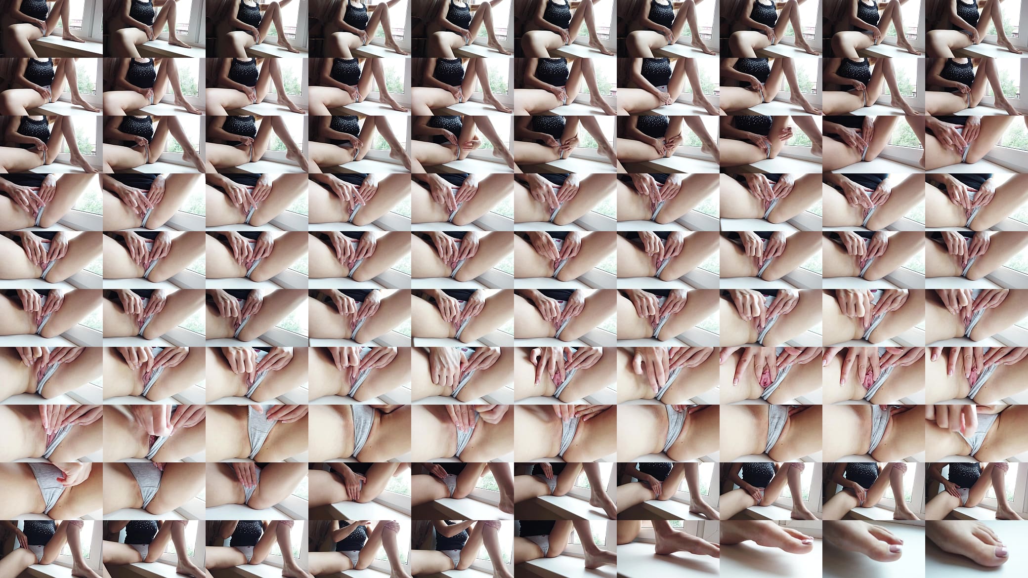 Sat on the window and rubbed pussy in dirty panties 预览图