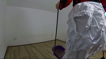 Nympho Maid Masturbates with Broom & Mop While Cleaning an Abandoned House