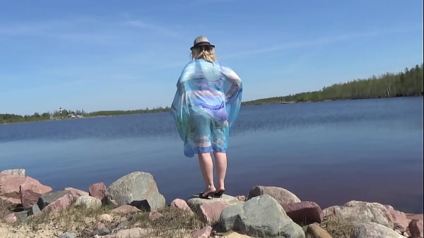 Funny swimsuit on a juicy blonde MILF