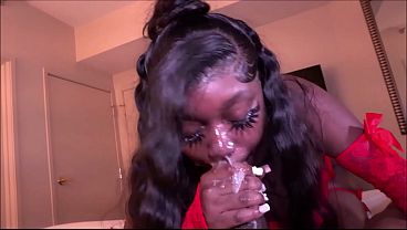 DCB snorts spit off bbc, gets facial, & creampied in her red lingerie