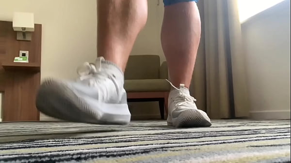 Sweaty after gym muscle worship with jerking and huge cumshot