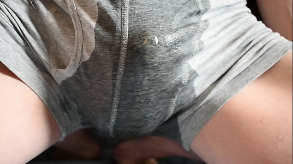 Pissing in gray underwear