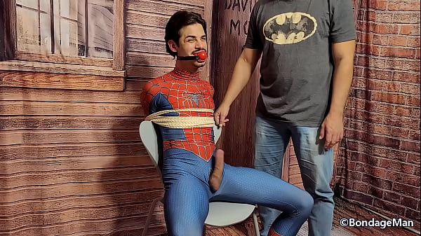 Kallel Spiderman tied up gagged and cumming | b...