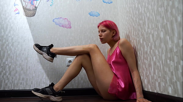 Girl licks and spits on feet