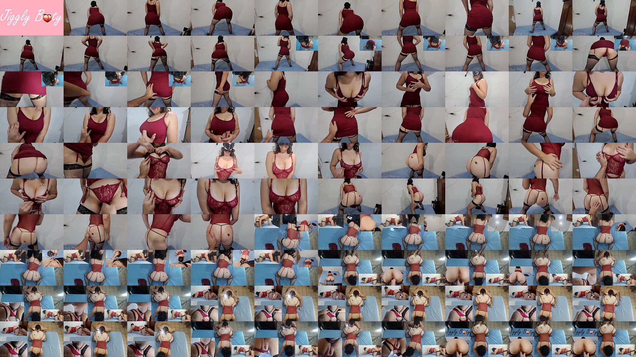 POV - Bubble Butt Amateur Wearing A Red Dress And Fishnet Stockings Pussy And Ass Eating 预览图