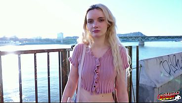 GERMAN SCOUT - Skinny German Teen Amber Kawaii get leg shaking Orgasm at Casting Sex