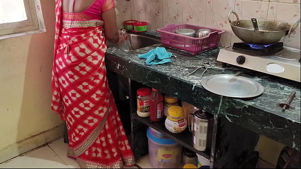 Desi Bhabhi was working in the kitchen when the servant fucked her