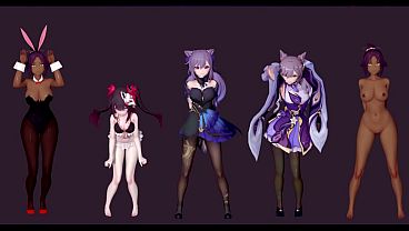 Sexy Anime Quintet in Sheer Lingerie Dance
