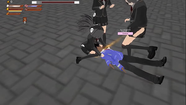 3d game "Femdom University" 3v1 fight gameplay