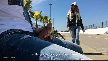Girl Was Surprised To See Guy Jerking Off Dick In The Park And Made Him Cum
