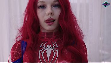 The spider girl came down from the web to swallow a huge cock.