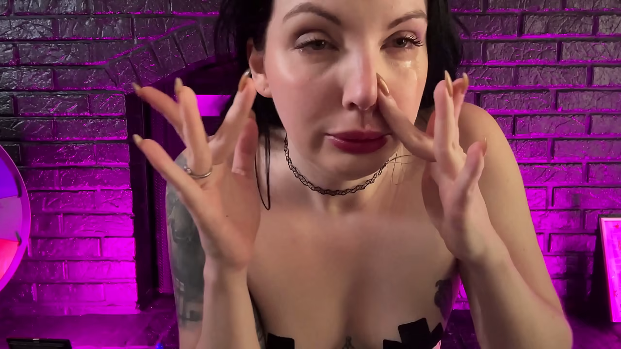 Goth Girl Sneezing Snotfest - Fishnets Induced Sneezing Snot Play No Tissue Messy