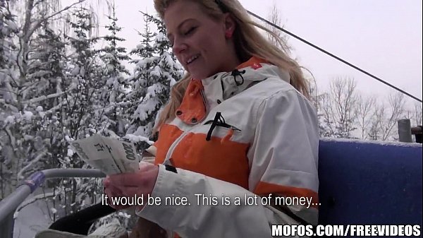 Busty blonde skier is paid to come back to the lodge and fuck