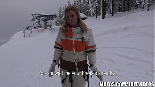 Busty blonde skier is paid to come back to the lodge and fuck