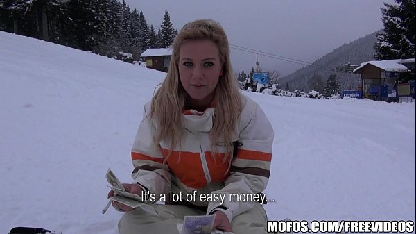Busty blonde skier is paid to come back to the lodge and fuck