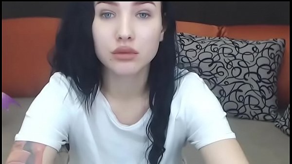 Blue eyed girl stripping and touching on camera