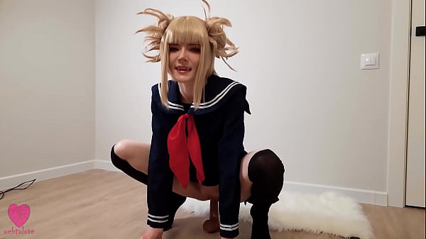 Playful Himiko Toga from League of Villains fucks her pink wet tight pussy with her dildo in privacy