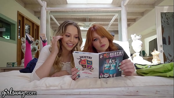 GIRLSWAY - Hot 18yo Lacy Lennon And Lily Larimar Learn Lesbian Sex From An Hentai Comics