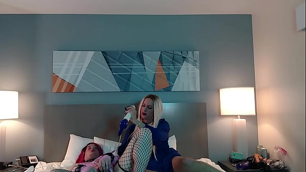 very hot blonde femboy jerking off with redhead trans woman 