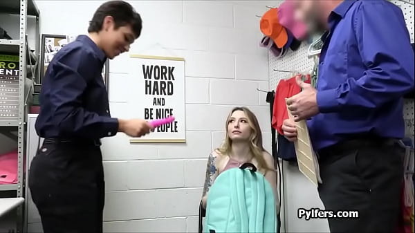 Sucking female and male security guards at the backoffice