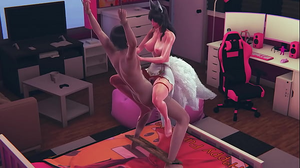 KDA Ahri fucked hard in restrained stand and cowgirl on chair pose POV with massive cum on her face 3d porn animation league of legends kpop