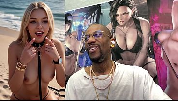 Tight Teen Blonde On A Leash At The Beach And Getting A Hardcore Bukkake Session Of Her Life, AI Generated