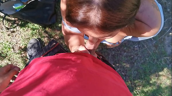 Outdoor blowjob in the countryside