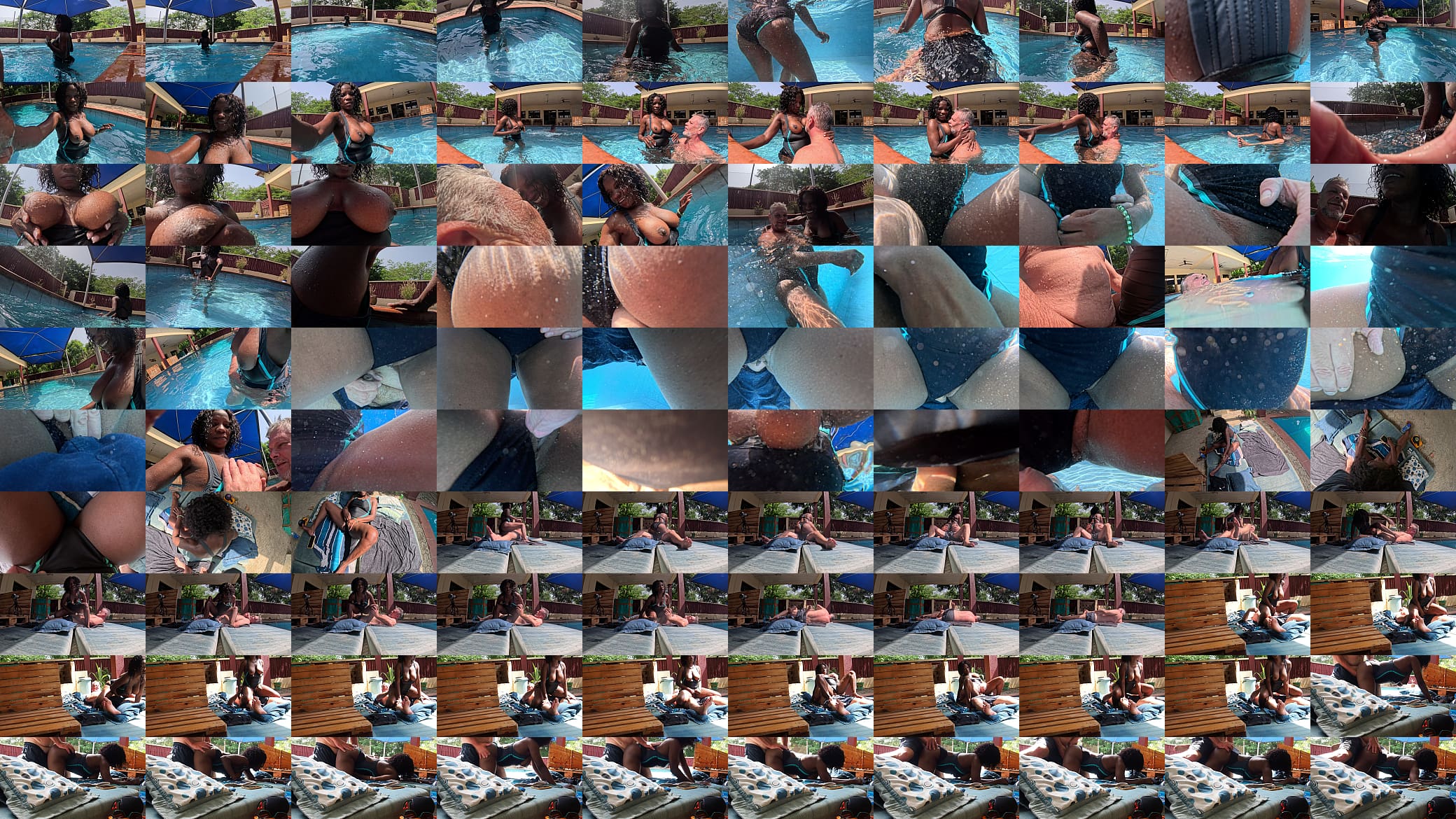 Black Milf Flower gets fucked in the pool, older guy sucks her titties and cum in her pussy 预览图
