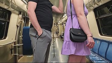 She has No Shame To Touch His Erection on crowded Subway. Stranger Guy Filled Her Panties With CUM on last wagon of metro