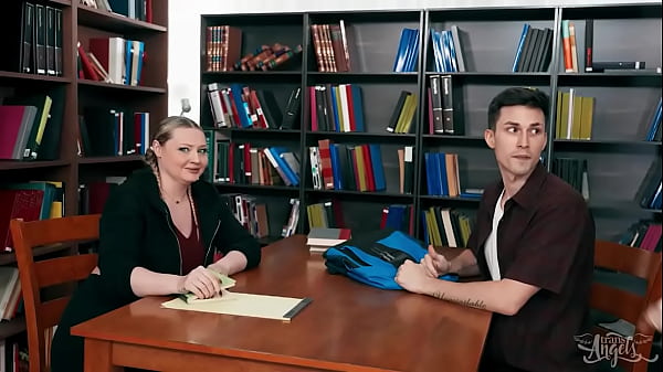TRANS ANGELS - Librarian Eva Maxim Treats Tall College Guy To An Erotic Footjob Before Giving Him A Hard Anal Pounding