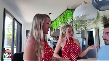 Two blonde strawberry twins play with their feet on Francis X's cock - Footjob, Foot worship and Cum on feet